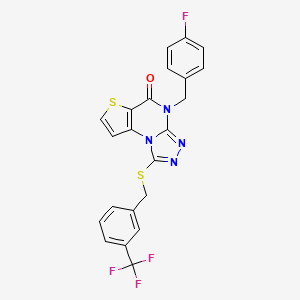 8-[(4-fluorophenyl)methyl]-12-[[3-(trifluoromethyl)phenyl]methylsulfanyl]-5-thia-1,8,10,11-tetrazatricyclo[7.3.0.02,6]dodeca-2(6),3,9,11-tetraen-7-one