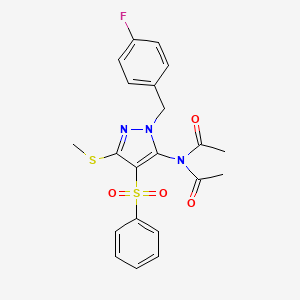 molecular formula C21H20FN3O4S2 B11438345 N-Acetyl-N-[4-(benzenesulfonyl)-1-[(4-fluorophenyl)methyl]-3-(methylsulfanyl)-1H-pyrazol-5-YL]acetamide 