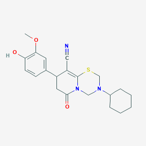 3-cyclohexyl-8-(4-hydroxy-3-methoxyphenyl)-6-oxo-3,4,7,8-tetrahydro-2H,6H-pyrido[2,1-b][1,3,5]thiadiazine-9-carbonitrile