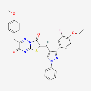 molecular formula C31H24FN5O4S B11438450 (2Z)-2-{[3-(4-ethoxy-3-fluorophenyl)-1-phenyl-1H-pyrazol-4-yl]methylidene}-6-(4-methoxybenzyl)-7H-[1,3]thiazolo[3,2-b][1,2,4]triazine-3,7(2H)-dione 