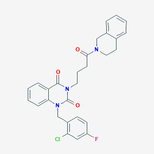 molecular formula C28H25ClFN3O3 B11438453 1-(2-chloro-4-fluorobenzyl)-3-[4-(3,4-dihydroisoquinolin-2(1H)-yl)-4-oxobutyl]quinazoline-2,4(1H,3H)-dione 