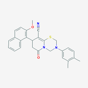 3-(3,4-dimethylphenyl)-8-(2-methoxynaphthalen-1-yl)-6-oxo-3,4,7,8-tetrahydro-2H,6H-pyrido[2,1-b][1,3,5]thiadiazine-9-carbonitrile