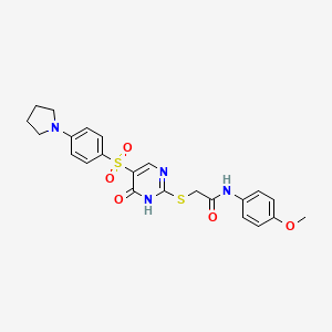 molecular formula C23H24N4O5S2 B11438612 N-(4-methoxyphenyl)-2-({6-oxo-5-[4-(pyrrolidin-1-yl)benzenesulfonyl]-1,6-dihydropyrimidin-2-yl}sulfanyl)acetamide 