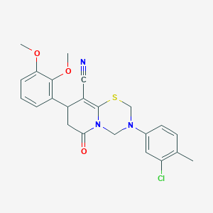 molecular formula C23H22ClN3O3S B11438651 3-(3-chloro-4-methylphenyl)-8-(2,3-dimethoxyphenyl)-6-oxo-3,4,7,8-tetrahydro-2H,6H-pyrido[2,1-b][1,3,5]thiadiazine-9-carbonitrile 