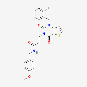 molecular formula C24H22FN3O4S B11438659 3-[1-[(2-fluorophenyl)methyl]-2,4-dioxothieno[3,2-d]pyrimidin-3-yl]-N-[(4-methoxyphenyl)methyl]propanamide 