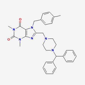 molecular formula C33H36N6O2 B11438731 8-[(4-benzhydrylpiperazin-1-yl)methyl]-1,3-dimethyl-7-(4-methylbenzyl)-3,7-dihydro-1H-purine-2,6-dione 