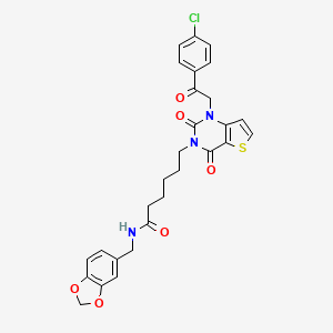 N-[(2H-1,3-benzodioxol-5-yl)methyl]-6-{1-[2-(4-chlorophenyl)-2-oxoethyl]-2,4-dioxo-1H,2H,3H,4H-thieno[3,2-d]pyrimidin-3-yl}hexanamide