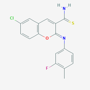 (2Z)-6-chloro-2-[(3-fluoro-4-methylphenyl)imino]-2H-chromene-3-carbothioamide