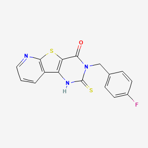 5-[(4-fluorophenyl)methyl]-4-sulfanylidene-8-thia-3,5,10-triazatricyclo[7.4.0.02,7]trideca-1(9),2(7),10,12-tetraen-6-one