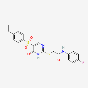 molecular formula C20H18FN3O4S2 B11438906 2-({5-[(4-ethylphenyl)sulfonyl]-6-oxo-1,6-dihydropyrimidin-2-yl}sulfanyl)-N-(4-fluorophenyl)acetamide 