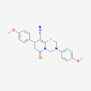 3,8-bis(4-methoxyphenyl)-6-oxo-3,4,7,8-tetrahydro-2H,6H-pyrido[2,1-b][1,3,5]thiadiazine-9-carbonitrile