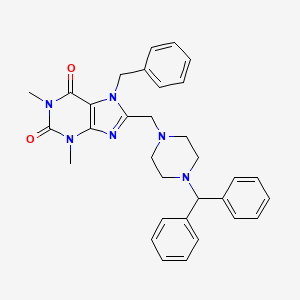 molecular formula C32H34N6O2 B11438958 8-[(4-Benzhydrylpiperazin-1-yl)methyl]-7-benzyl-1,3-dimethylpurine-2,6-dione 