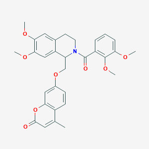 molecular formula C31H31NO8 B11439128 7-{[2-(2,3-dimethoxybenzoyl)-6,7-dimethoxy-1,2,3,4-tetrahydroisoquinolin-1-yl]methoxy}-4-methyl-2H-chromen-2-one 