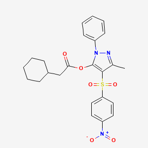 3-methyl-4-((4-nitrophenyl)sulfonyl)-1-phenyl-1H-pyrazol-5-yl 2-cyclohexylacetate