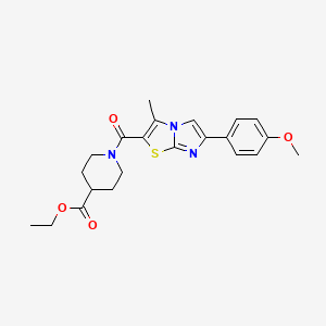 Ethyl 1-(6-(4-methoxyphenyl)-3-methylimidazo[2,1-b]thiazole-2-carbonyl)piperidine-4-carboxylate