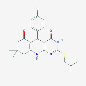 molecular formula C23H26FN3O2S B11439319 5-(4-fluorophenyl)-8,8-dimethyl-2-[(2-methylpropyl)sulfanyl]-5,8,9,10-tetrahydropyrimido[4,5-b]quinoline-4,6(3H,7H)-dione 