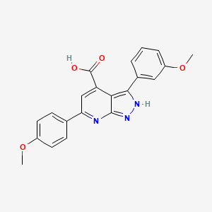 3-(3-methoxyphenyl)-6-(4-methoxyphenyl)-1H-pyrazolo[3,4-b]pyridine-4-carboxylic acid