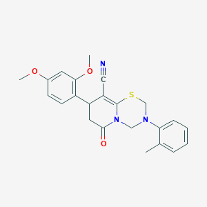 molecular formula C23H23N3O3S B11439548 8-(2,4-dimethoxyphenyl)-3-(2-methylphenyl)-6-oxo-3,4,7,8-tetrahydro-2H,6H-pyrido[2,1-b][1,3,5]thiadiazine-9-carbonitrile 