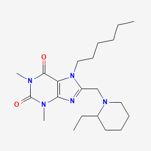 molecular formula C21H35N5O2 B11439556 8-[(2-Ethylpiperidin-1-yl)methyl]-7-hexyl-1,3-dimethylpurine-2,6-dione 