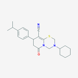 3-cyclohexyl-6-oxo-8-[4-(propan-2-yl)phenyl]-3,4,7,8-tetrahydro-2H,6H-pyrido[2,1-b][1,3,5]thiadiazine-9-carbonitrile