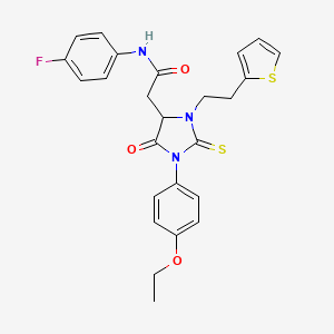 2-{1-(4-ethoxyphenyl)-5-oxo-3-[2-(thiophen-2-yl)ethyl]-2-thioxoimidazolidin-4-yl}-N-(4-fluorophenyl)acetamide