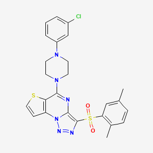 molecular formula C25H23ClN6O2S2 B11439622 7-[4-(3-Chlorophenyl)piperazin-1-yl]-10-(2,5-dimethylphenyl)sulfonyl-5-thia-1,8,11,12-tetrazatricyclo[7.3.0.02,6]dodeca-2(6),3,7,9,11-pentaene 