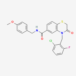 molecular formula C24H20ClFN2O3S B11439671 4-[(2-Chloro-6-fluorophenyl)methyl]-3,4-dihydro-N-[(4-methoxyphenyl)methyl]-3-oxo-2H-1,4-benzothiazine-6-carboxamide CAS No. 702662-51-9