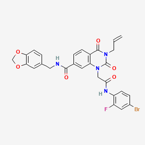 N-(1,3-benzodioxol-5-ylmethyl)-1-{2-[(4-bromo-2-fluorophenyl)amino]-2-oxoethyl}-2,4-dioxo-3-(prop-2-en-1-yl)-1,2,3,4-tetrahydroquinazoline-7-carboxamide