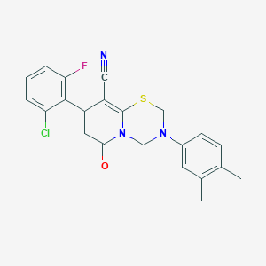 8-(2-chloro-6-fluorophenyl)-3-(3,4-dimethylphenyl)-6-oxo-3,4,7,8-tetrahydro-2H,6H-pyrido[2,1-b][1,3,5]thiadiazine-9-carbonitrile