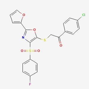 molecular formula C21H13ClFNO5S2 B11439863 1-(4-Chlorophenyl)-2-{[4-[(4-fluorophenyl)sulfonyl]-2-(2-furyl)-1,3-oxazol-5-yl]thio}ethanone 