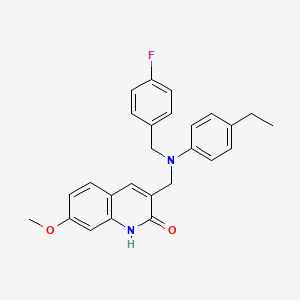 molecular formula C26H25FN2O2 B11439889 3-(((4-ethylphenyl)(4-fluorobenzyl)amino)methyl)-7-methoxyquinolin-2(1H)-one 