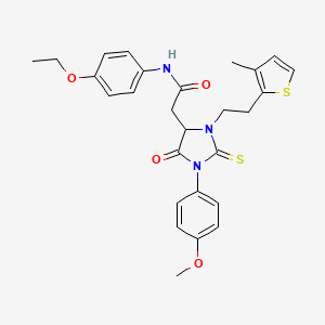 N-(4-ethoxyphenyl)-2-[1-(4-methoxyphenyl)-3-[2-(3-methylthiophen-2-yl)ethyl]-5-oxo-2-sulfanylideneimidazolidin-4-yl]acetamide