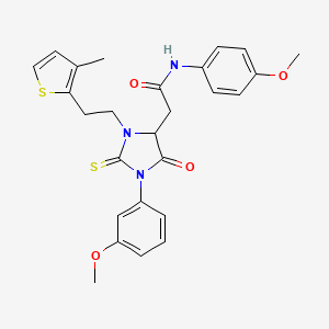 N-(4-methoxyphenyl)-2-[1-(3-methoxyphenyl)-3-[2-(3-methylthiophen-2-yl)ethyl]-5-oxo-2-sulfanylideneimidazolidin-4-yl]acetamide