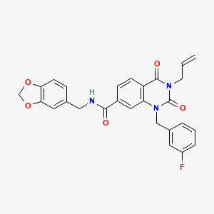 N-(1,3-benzodioxol-5-ylmethyl)-1-(3-fluorobenzyl)-2,4-dioxo-3-(prop-2-en-1-yl)-1,2,3,4-tetrahydroquinazoline-7-carboxamide