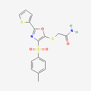 molecular formula C16H14N2O4S3 B11440053 2-({4-[(4-Methylphenyl)sulfonyl]-2-thien-2-yl-1,3-oxazol-5-yl}thio)acetamide 