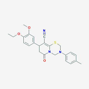 molecular formula C24H25N3O3S B11440064 8-(4-ethoxy-3-methoxyphenyl)-3-(4-methylphenyl)-6-oxo-3,4,7,8-tetrahydro-2H,6H-pyrido[2,1-b][1,3,5]thiadiazine-9-carbonitrile 