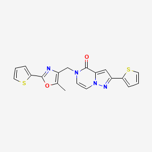 molecular formula C19H14N4O2S2 B11440105 5-((5-methyl-2-(thiophen-2-yl)oxazol-4-yl)methyl)-2-(thiophen-2-yl)pyrazolo[1,5-a]pyrazin-4(5H)-one 