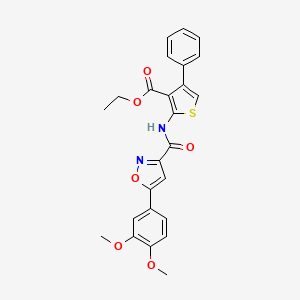 molecular formula C25H22N2O6S B11440127 Ethyl 2-({[5-(3,4-dimethoxyphenyl)isoxazol-3-yl]carbonyl}amino)-4-phenylthiophene-3-carboxylate 