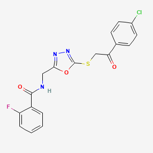 N-[(5-{[2-(4-chlorophenyl)-2-oxoethyl]thio}-1,3,4-oxadiazol-2-yl)methyl]-2-fluorobenzamide