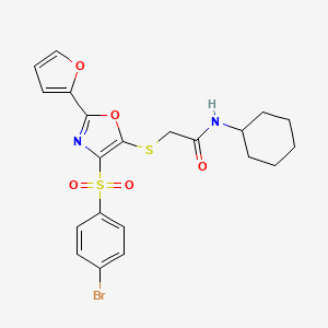 molecular formula C21H21BrN2O5S2 B11440231 2-({4-[(4-bromophenyl)sulfonyl]-2-(furan-2-yl)-1,3-oxazol-5-yl}sulfanyl)-N-cyclohexylacetamide 