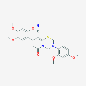 3-(2,4-Dimethoxyphenyl)-6-oxo-8-(2,4,5-trimethoxyphenyl)-2,4,7,8-tetrahydropyrido[2,1-b][1,3,5]thiadiazine-9-carbonitrile