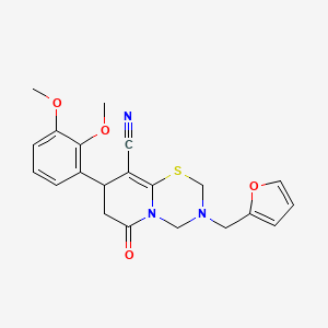 molecular formula C21H21N3O4S B11440257 8-(2,3-dimethoxyphenyl)-3-(furan-2-ylmethyl)-6-oxo-3,4,7,8-tetrahydro-2H,6H-pyrido[2,1-b][1,3,5]thiadiazine-9-carbonitrile 