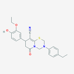 8-(3-ethoxy-4-hydroxyphenyl)-3-(4-ethylphenyl)-6-oxo-3,4,7,8-tetrahydro-2H,6H-pyrido[2,1-b][1,3,5]thiadiazine-9-carbonitrile