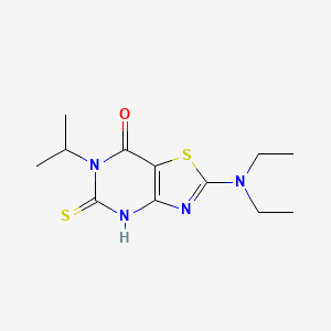 molecular formula C12H18N4OS2 B11440473 2-(diethylamino)-6-(propan-2-yl)-5-thioxo-5,6-dihydro[1,3]thiazolo[4,5-d]pyrimidin-7(4H)-one 