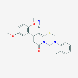 molecular formula C24H25N3O3S B11440487 8-(2,5-dimethoxyphenyl)-3-(2-ethylphenyl)-6-oxo-3,4,7,8-tetrahydro-2H,6H-pyrido[2,1-b][1,3,5]thiadiazine-9-carbonitrile 