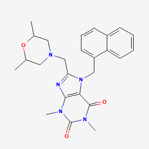 molecular formula C25H29N5O3 B11440507 8-[(2,6-dimethylmorpholin-4-yl)methyl]-1,3-dimethyl-7-(naphthalen-1-ylmethyl)-3,7-dihydro-1H-purine-2,6-dione 