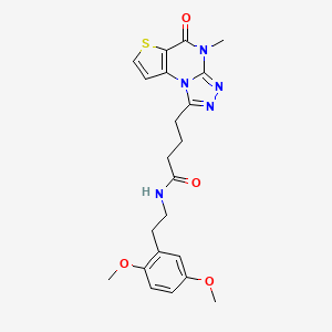 molecular formula C22H25N5O4S B11440569 N-[2-(2,5-dimethoxyphenyl)ethyl]-4-(4-methyl-5-oxo-4,5-dihydrothieno[2,3-e][1,2,4]triazolo[4,3-a]pyrimidin-1-yl)butanamide 