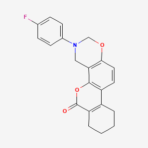 molecular formula C21H18FNO3 B11440583 3-(4-fluorophenyl)-3,4,7,8,9,10-hexahydro-2H,6H-benzo[3,4]chromeno[8,7-e][1,3]oxazin-6-one 