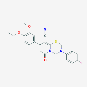 8-(4-ethoxy-3-methoxyphenyl)-3-(4-fluorophenyl)-6-oxo-3,4,7,8-tetrahydro-2H,6H-pyrido[2,1-b][1,3,5]thiadiazine-9-carbonitrile