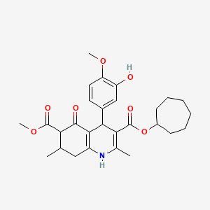 molecular formula C28H35NO7 B11440646 3-Cycloheptyl 6-methyl 4-(3-hydroxy-4-methoxyphenyl)-2,7-dimethyl-5-oxo-1,4,5,6,7,8-hexahydroquinoline-3,6-dicarboxylate 